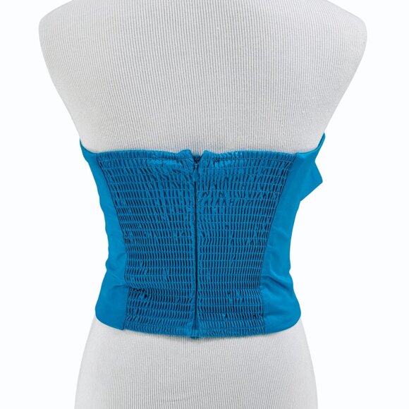 Anthropologie Hutch Bow Tube Top Womens XS Strapless Blue Smocking Zipper - Picture 5 of 8